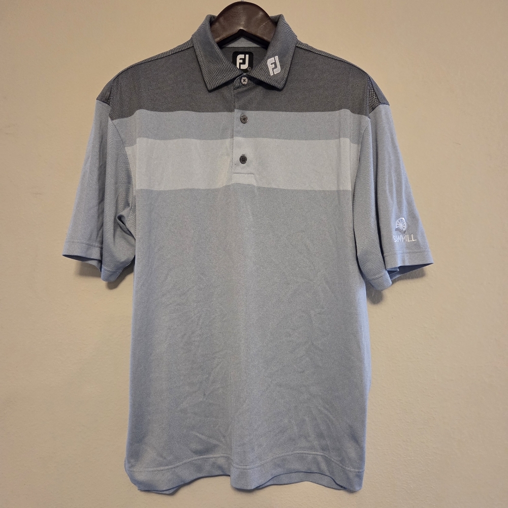 FootJoy Men's Polo Large Sawmill Golf Club Gray Color Block Collar Embroidered